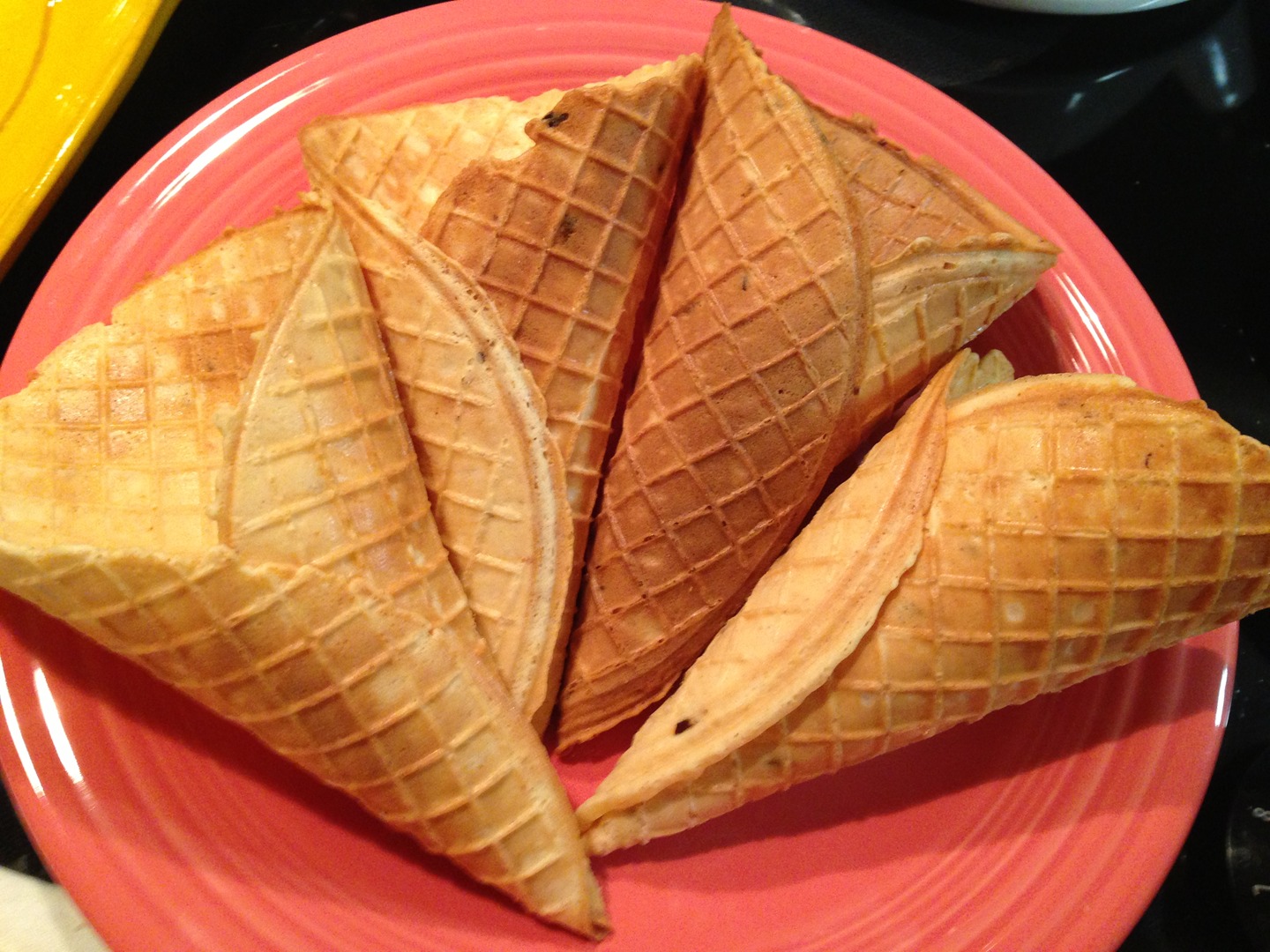 Waffle cones arranged on a plate